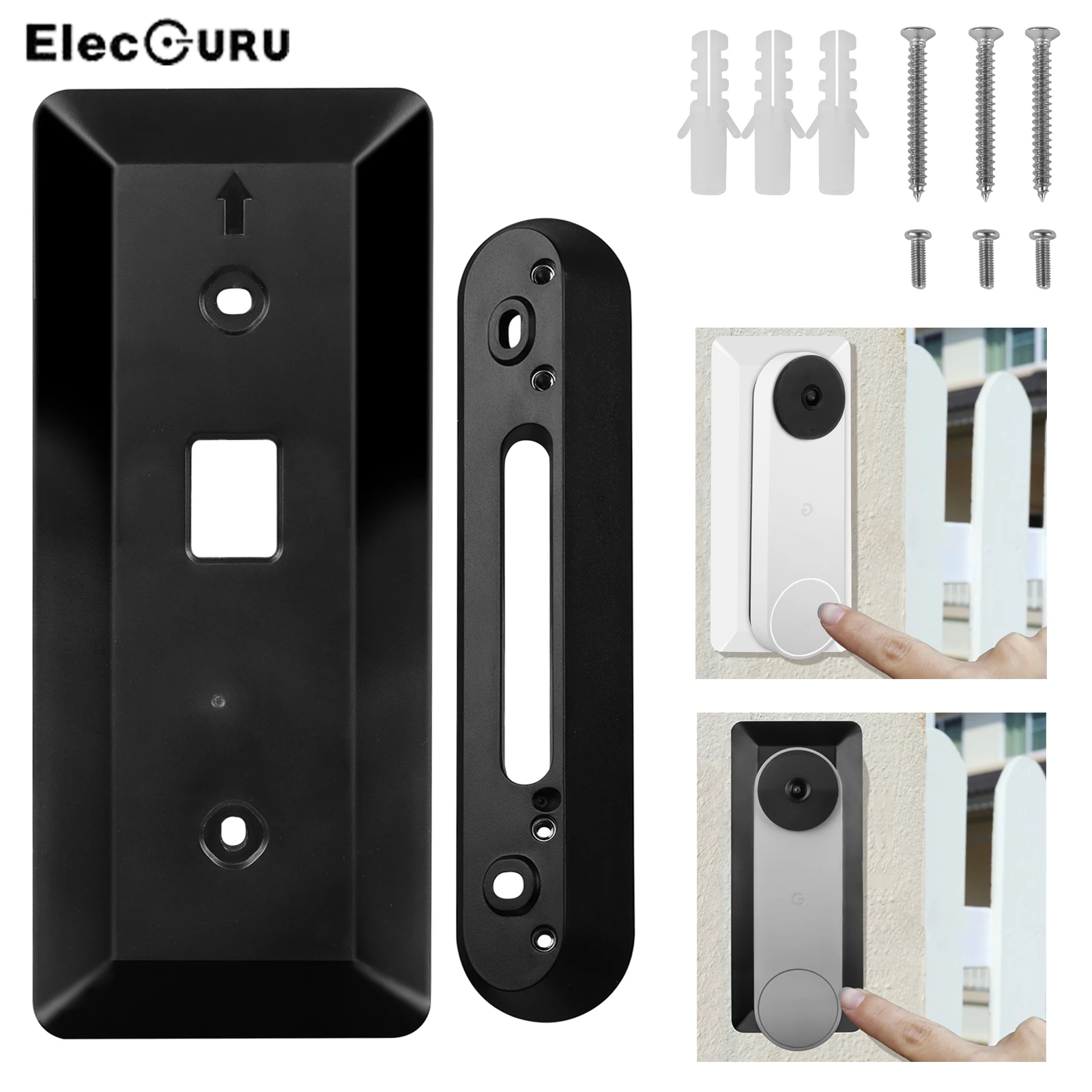 لوحة الحائط لجوجل عش الجرس (البطارية) ، لوحة جرس الباب أنيقة 35 درجة اليسار أو اليمين تعديل ركيزة زاوية