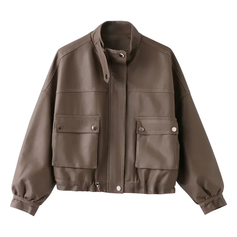 Jaqueta de Couro PU para Mulheres, Estilo Casual Americano, Nova Chegada de Primavera e Outono, Tamanho Pequeno, Casaco de Motocicleta