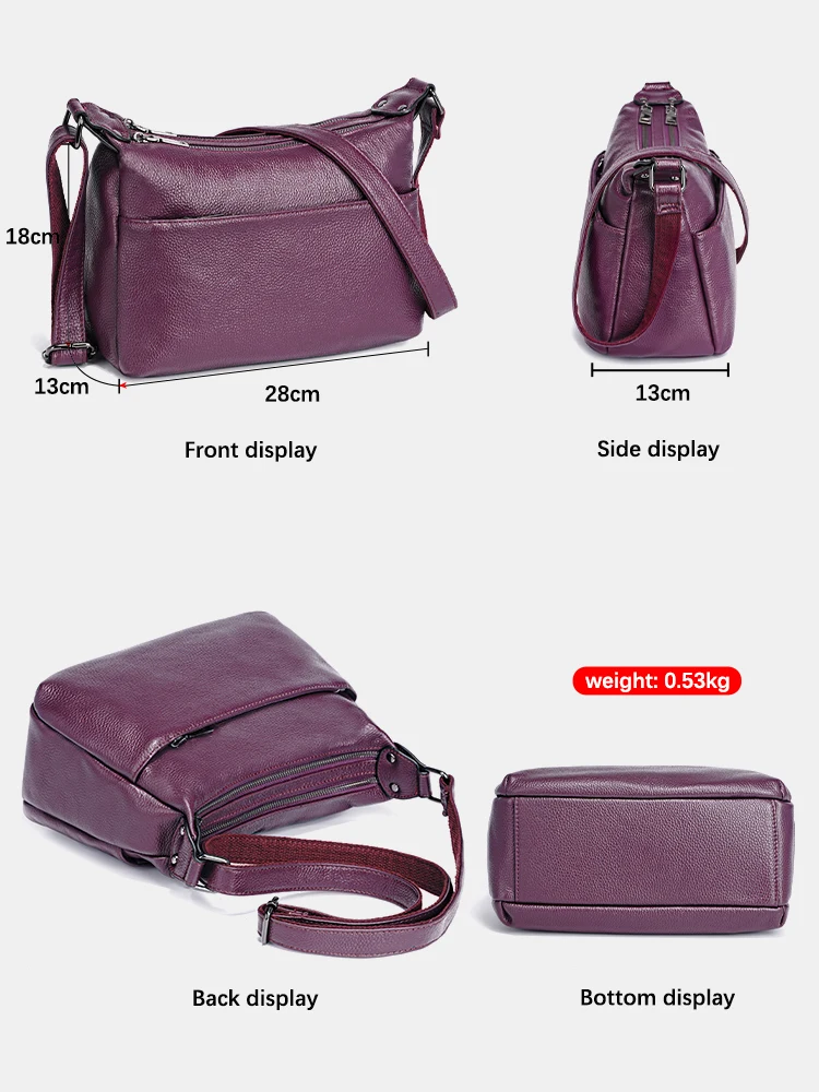 Zency 100% Genuine Leather Fashion Purple Women Shoulder Bag High Quality Elegant Lady Crossbody Bags Black Messenger Bag 2024