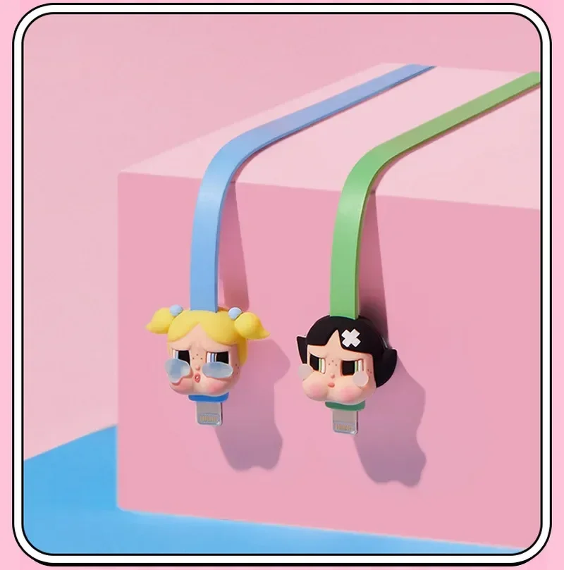 Genuine Crybaby X Powerpuff Girls Data Cable Action Figures Peripheral Boys Girls Gift Cute Cartoon Decor Toys