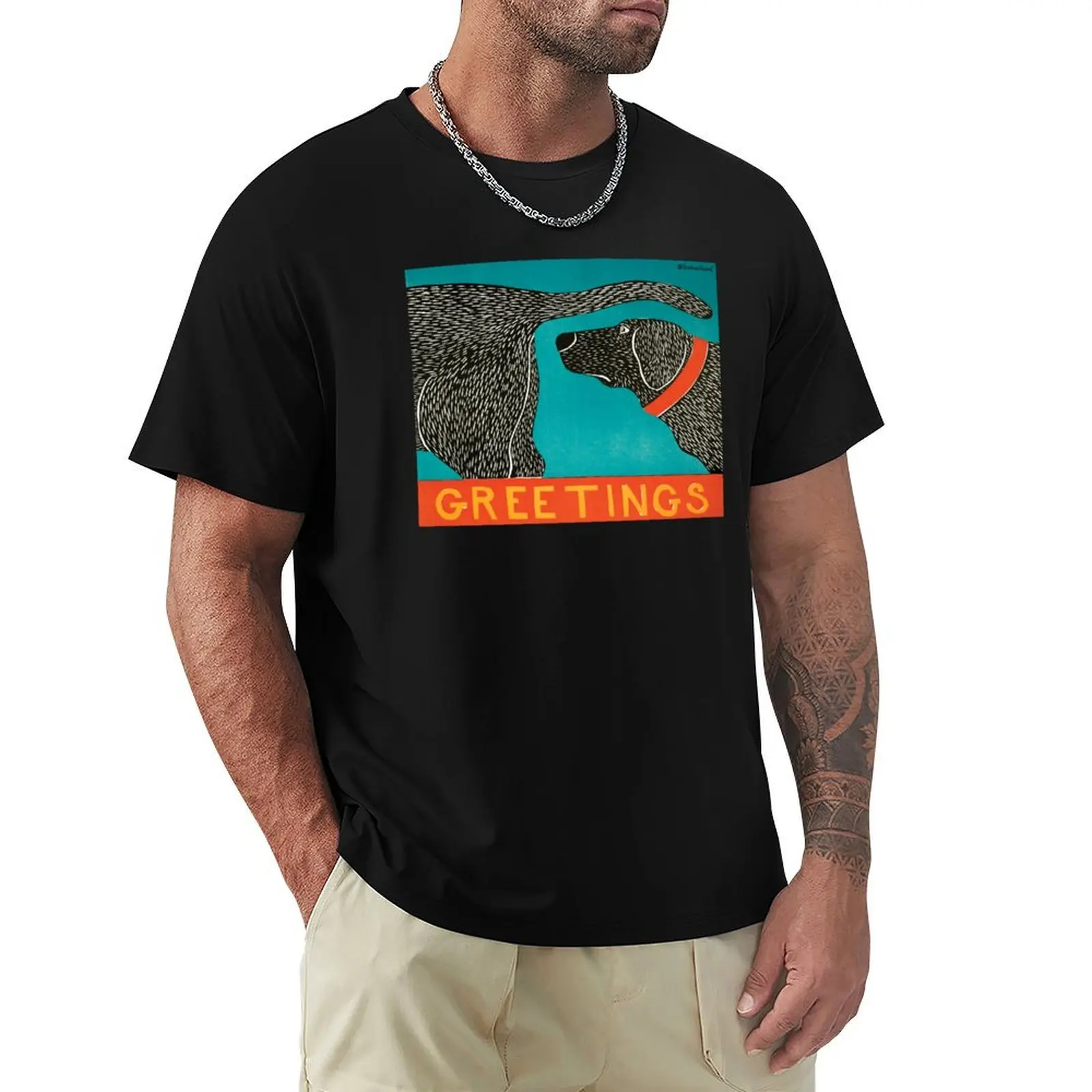 

Greetings - Stephen Huneck Funny Dog T-Shirt Luxury man plus size tops heavy weight t shirts for men