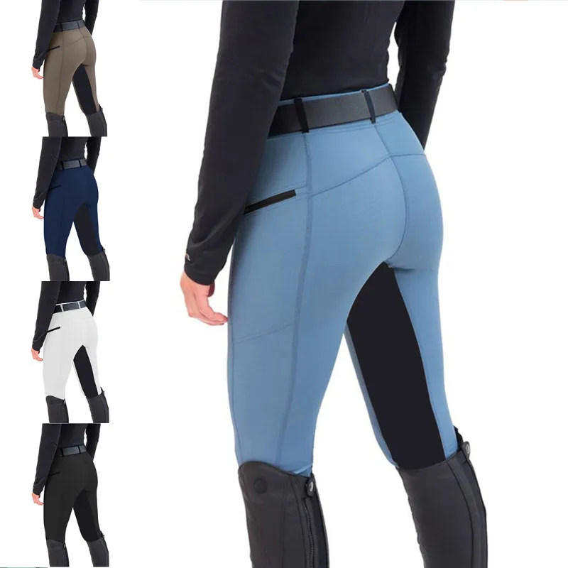 New women's fashionable equestrian pants slim fit solid color elastic splicing riding pants casual small leg pants