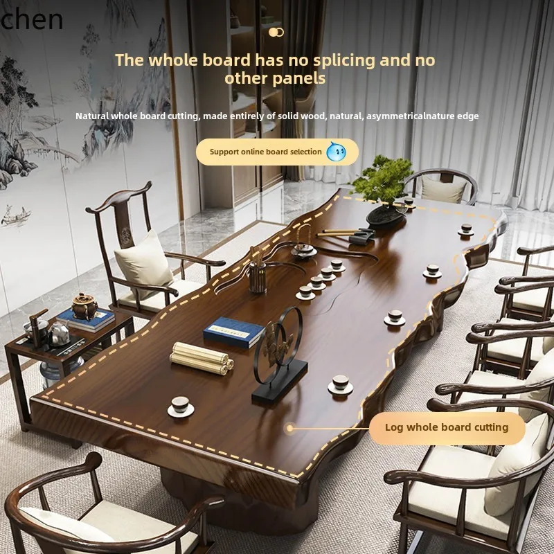 b1 solid wood tea table simple office tea table new Chinese zen large board tea table and chair combination