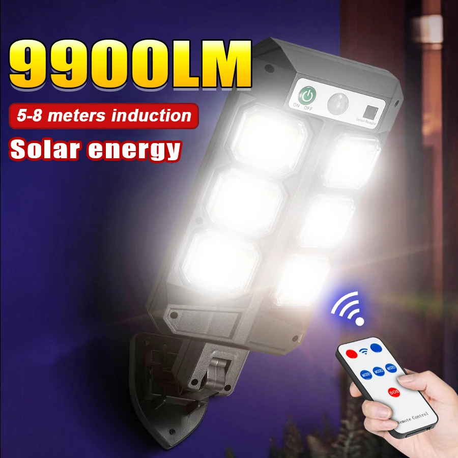 

2024 NEW 9900LM Solar Lights Outdoor External Solar Lamp with Motion Sensor 3 Modes Waterproof IP65 Solar Street Yard Wall Light