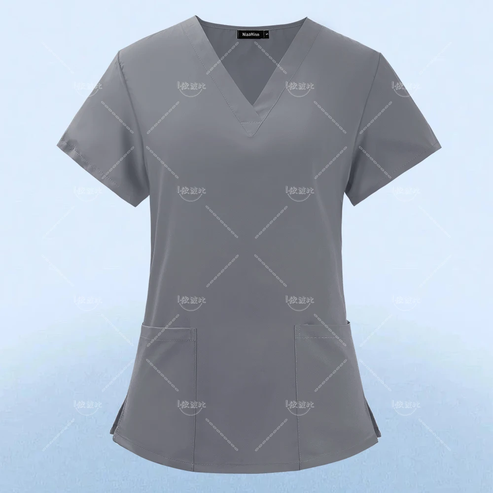 Tinta unita lavoro infermieristico Scrub donna manica corta con scollo a v uniforme clinica infermiera uniforme abbigliamento protettivo Care Worker Lab Tops