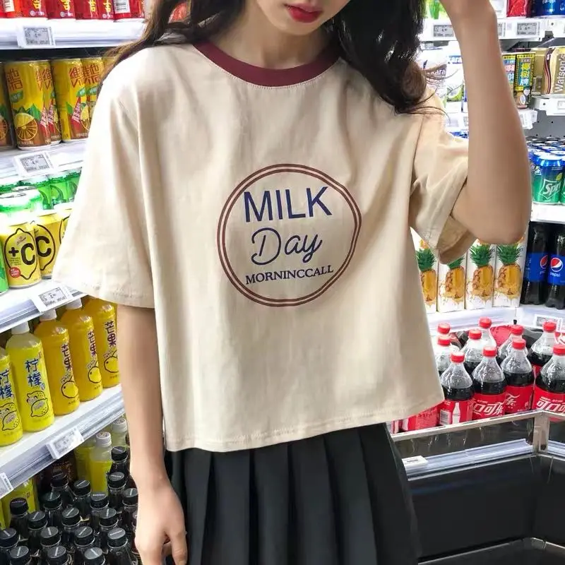 

Short short sleeved T shirt for female students new Korean style Harajuku style bf loose half-sleeved weird summer top trendy