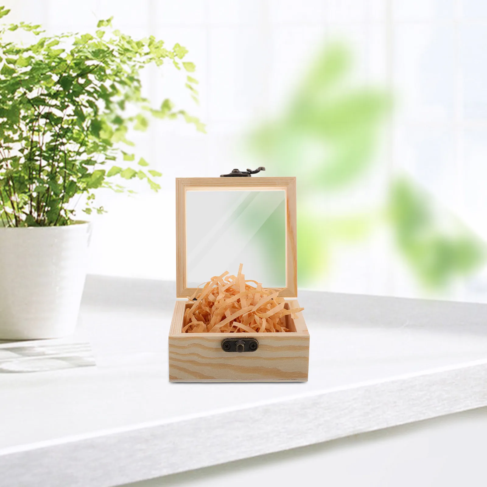 

Деревянная шкатулка для украшений в винтажном стиле с откидной крышкой, стеклянным верхом, в деревенском стиле, с отделкой из рафии, органайзер для хранения мелочей, шкатулка для драгоценностей на петлях