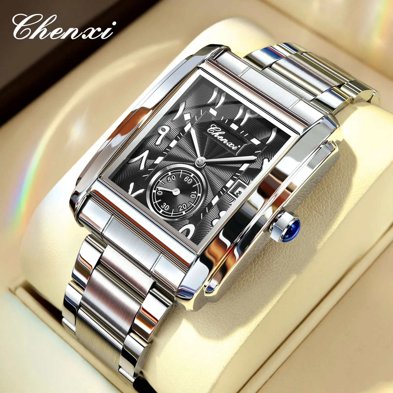 Chenxi Watches For Man 2027 Fashion Business Small Second Sub-dial Date Waterproof Men's Watch Original Quartz Square Watch Gift