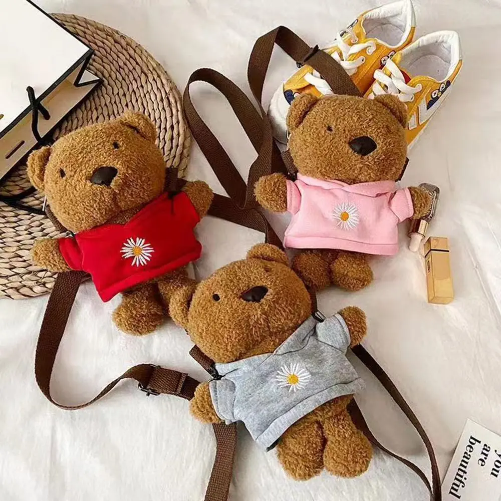 New cartoon bear bag autumn and winter cute plush doll student children messenger bag shoulder bag mobile phone bag