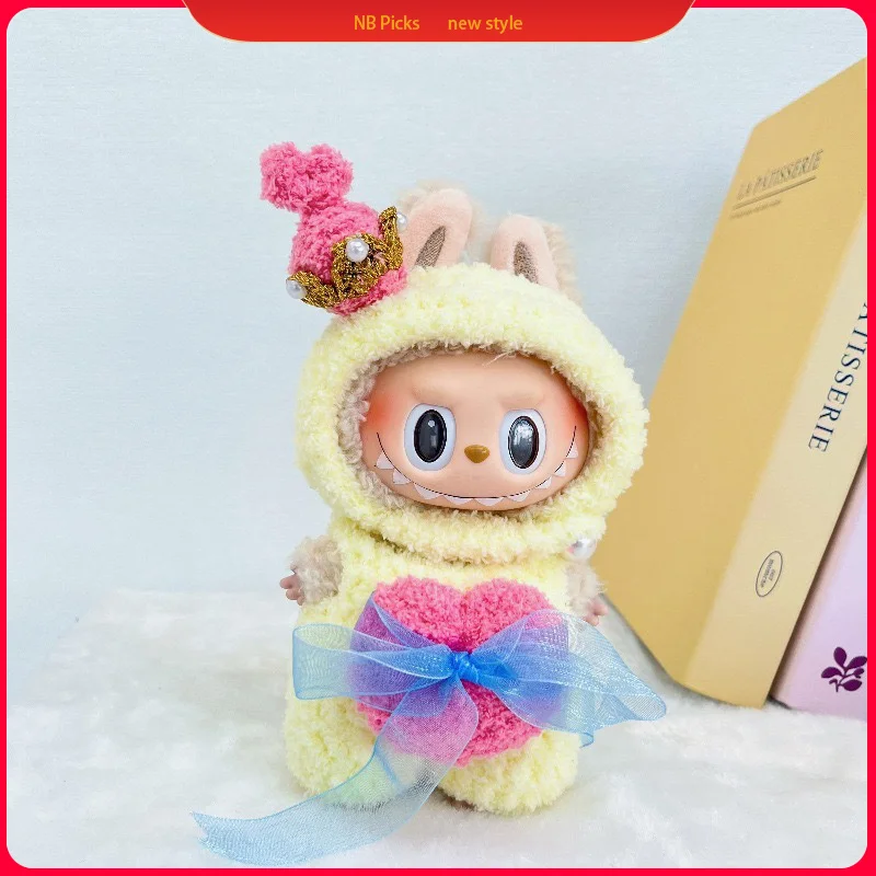 

For 17cm Labubu V1 V2 V3 Doll Clothes Clothes Outfit Pure Handmade Wool Knitting Chess Adventure Set Clothes With Crown Diy Gift