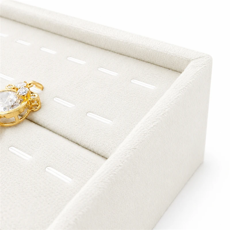 Soft Beige Velvet Jewelry Display Rack Multi-Slot Necklace Ring Earring Storage Tray Desktop Decoration Jewelry Organizer Holder