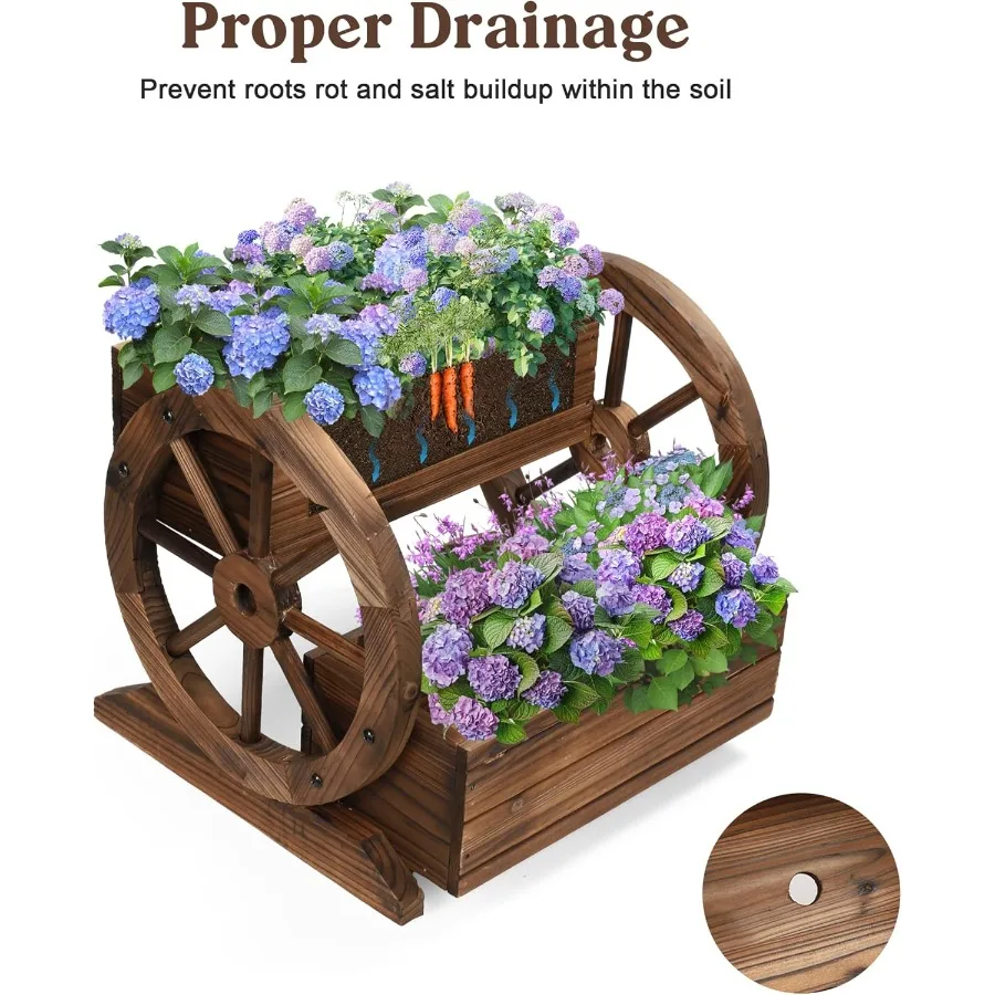 صندوق زراعة عربة خشبية زارع حديقة مع عجلات زارع ديكور للزهور والأعشاب والخضروات للديكور الداخلي والخارجي Fl #3