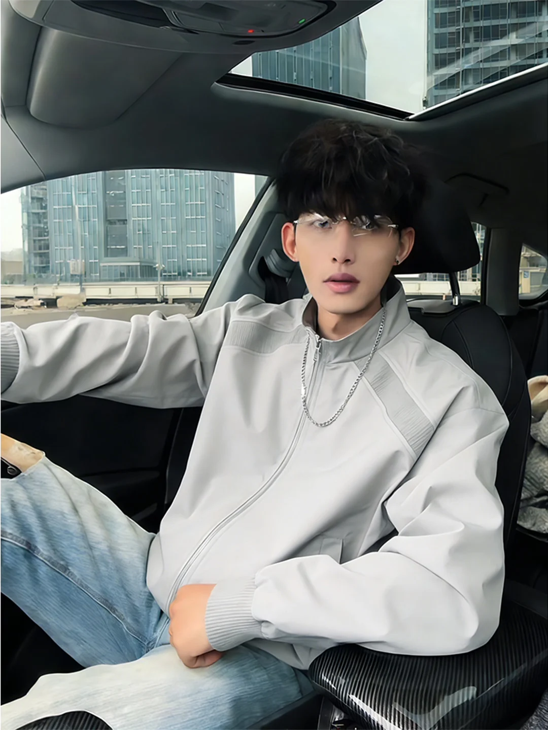 

Light ey Stand Collar Flight Jaet Men's American Sle Tee Proof ort Workwear Coat Spring Faionable Youth Outerwear