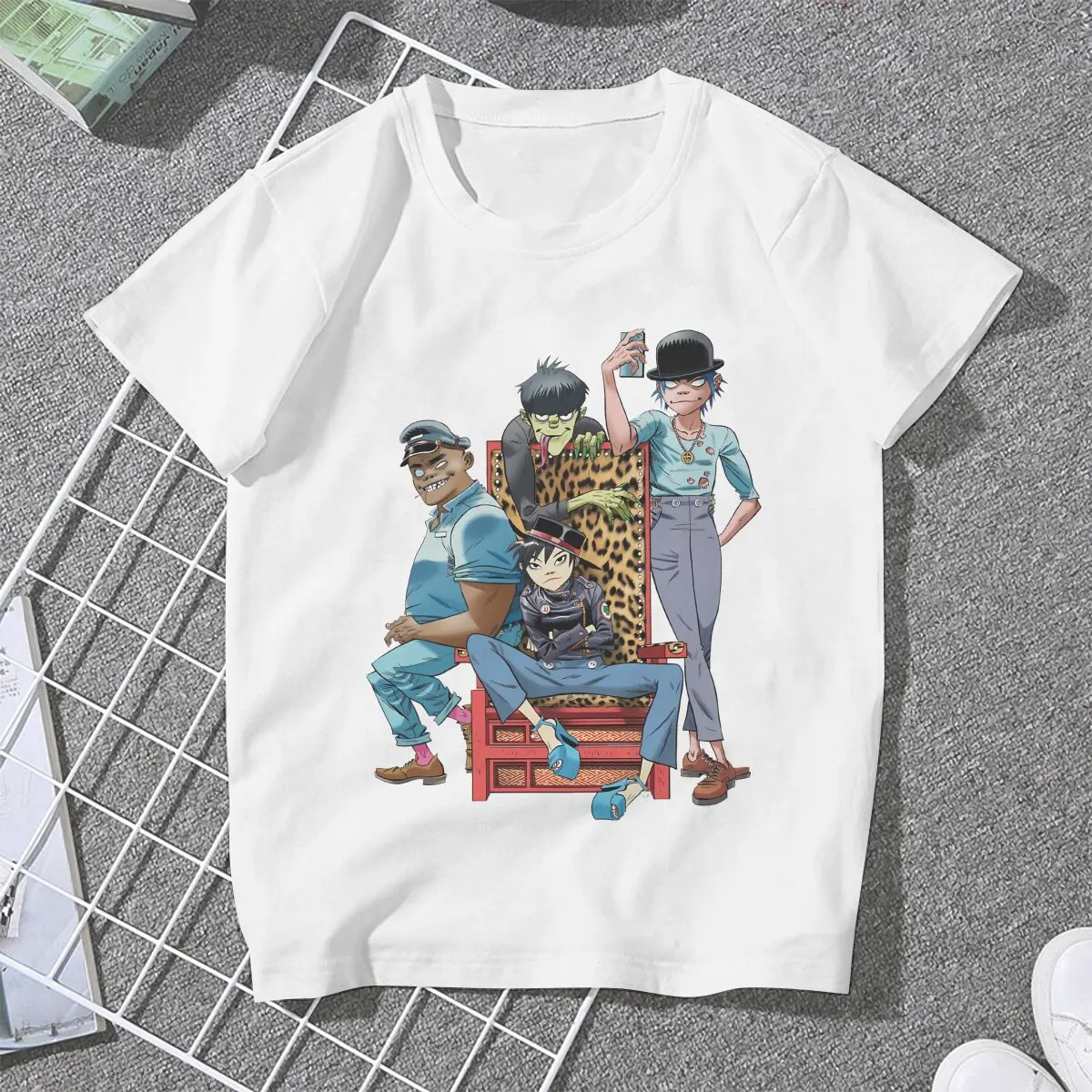 Group Band Gorillaz Women T Shirt Fibre Alternative Crewneck Polyester TShirt