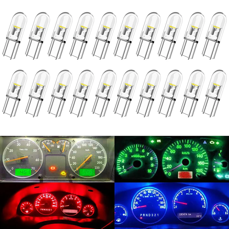 10Pcs T5 LED Super Bright Cob Lights Wedge Dashboard Gauge Car Warning Indicator Instrument Cluster Lamp