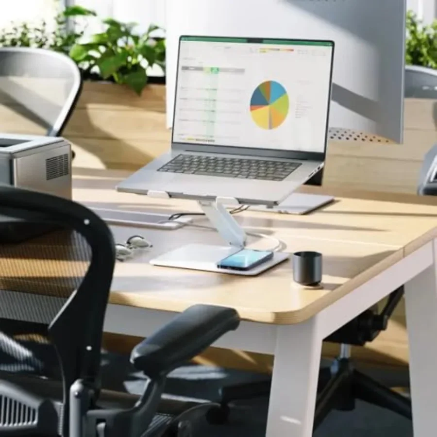 Elite Power Laptop Stand with 10W Wireless Charger, USB-C Powered Aluminum Laptop Riser, Compatible with Qi-Enabled Devices, De - view 5
