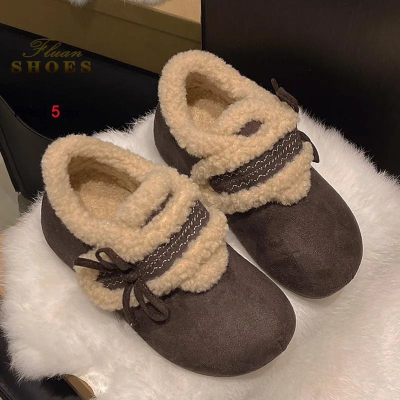 

Retro Height Increase Cotton Shoes New Women Ankle Boots Solid Color Outdoor Plush Thickened Warm Flats Fashion Lady Snow Boots