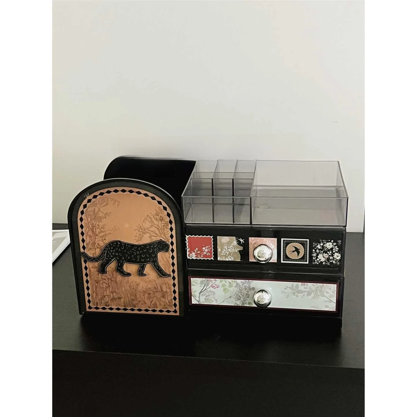 

Retro Style Makeup Storage Box Drawer Type Jewelry Organizer Desktop Grid Storage Box Japanese Style Portable Divided Cover
