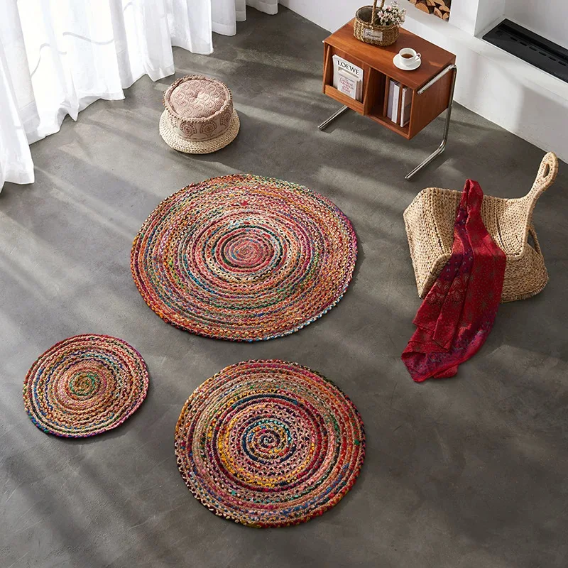 Woven round cotton and linen floor mat, bedroom special high-end entry-level household rocking chair dopamine carpet