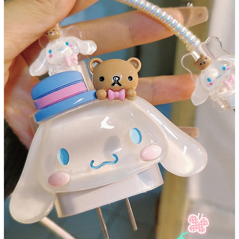 Sanrios Cinnamoroll Charging Cable Protector for Iphone 18/20W Cable Holder Ties Winder Clip Cute Usb Charger Cord Organizer