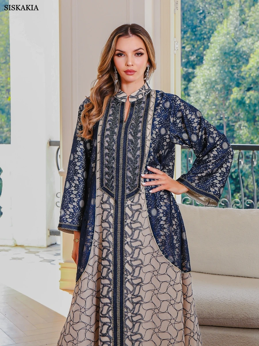 Siskakia New Dubai Luxury Embroidery Woman Evening Dress Stylish Muslim Elegant Maxi Abaya 2025