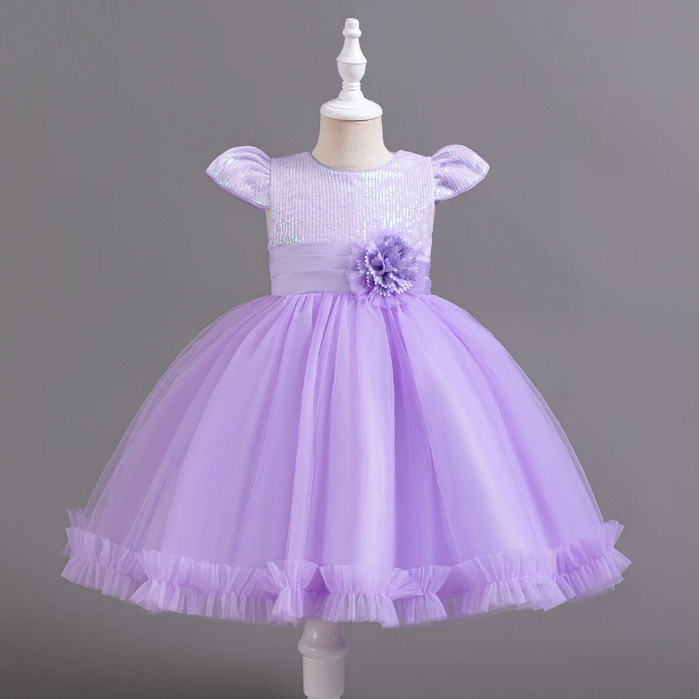 Vestito da principessa con paillettes in rete per bambini viola la festa di compleanno indossa una ragazza dolce da 2 a 10 anni