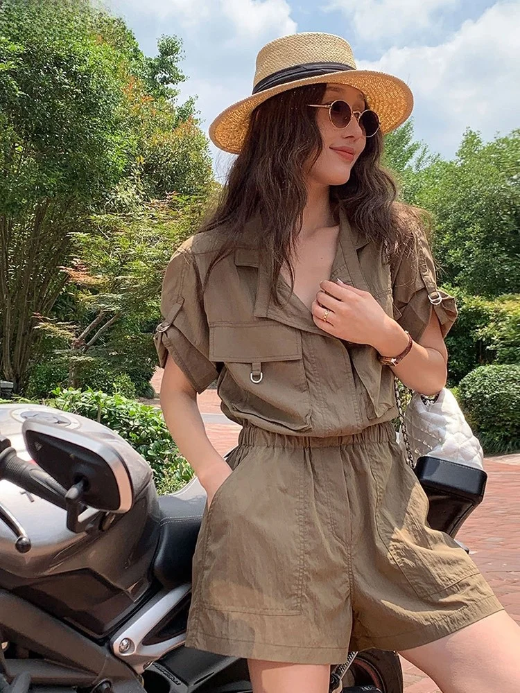 

Naning9 Summer New Sle Outdoor Casual Holiday Onesie Multi-ket Functional Lenzing Lyocell High Waist Straight Leg Jumpsuit