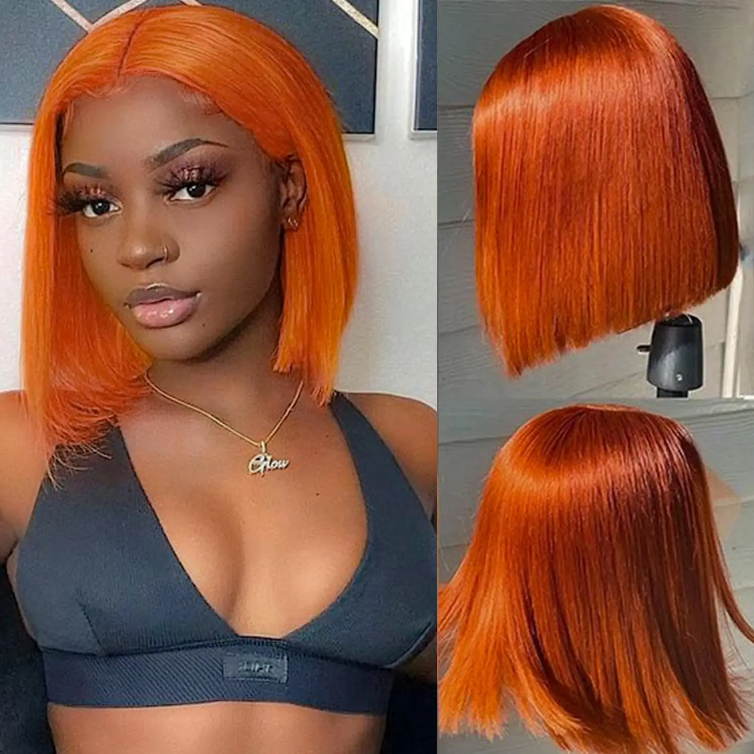 Ginger Orange Short Bob Wig Lace Front Human Hair Wigs #350 Brazilian Straight Bob 13x6 Hd Lace Frontal Wig For Women 10-16 Inch