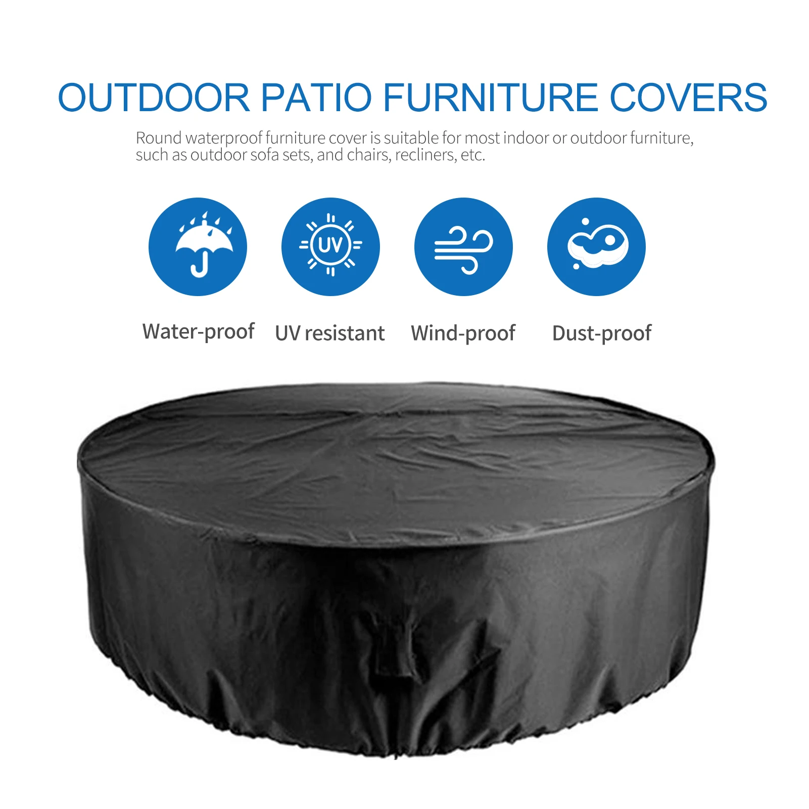 Outdoor Patio Furniture Covers Waterproof Table Chair Set Covers Windproof Tear-Resistant UV Round Cover for Garden