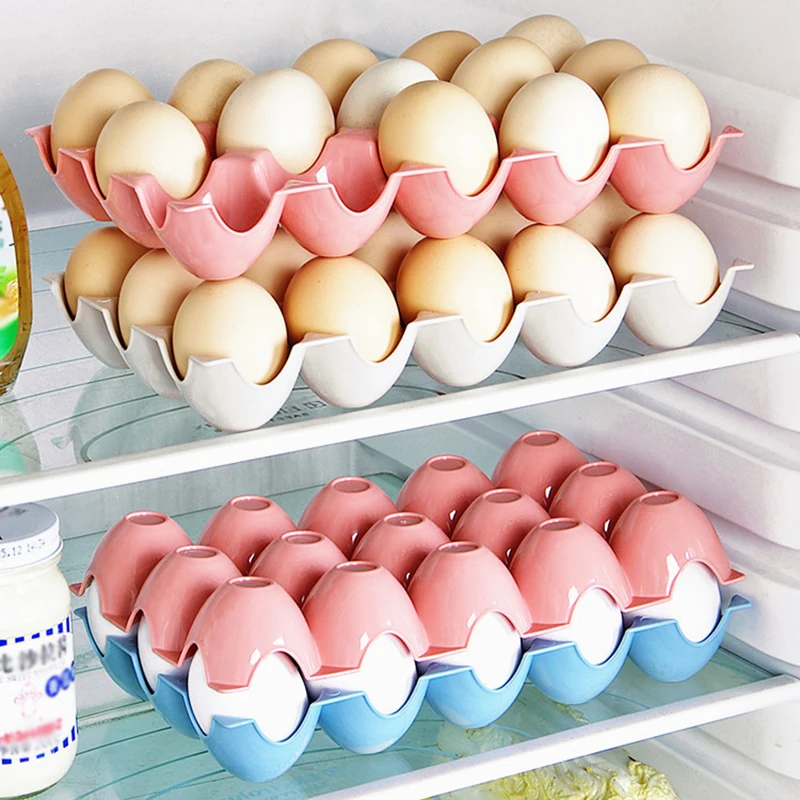 1pc 15grids Stackable Eggs Storage Box Kitchen Fridge Egg Organizer 3 Colors Classic Style Egg Storage Rack Plastic Holder