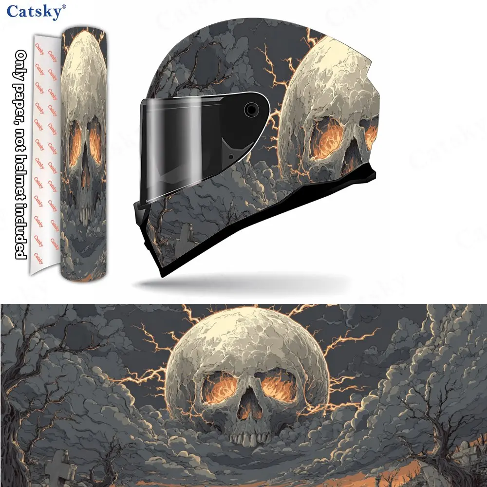 

Gothic Skull Moon Thunder Helmet Vinyl Wraps, Waterproof Scratch-Resistant Full Face Helmet Decals, Durable PVC Artistic Design,