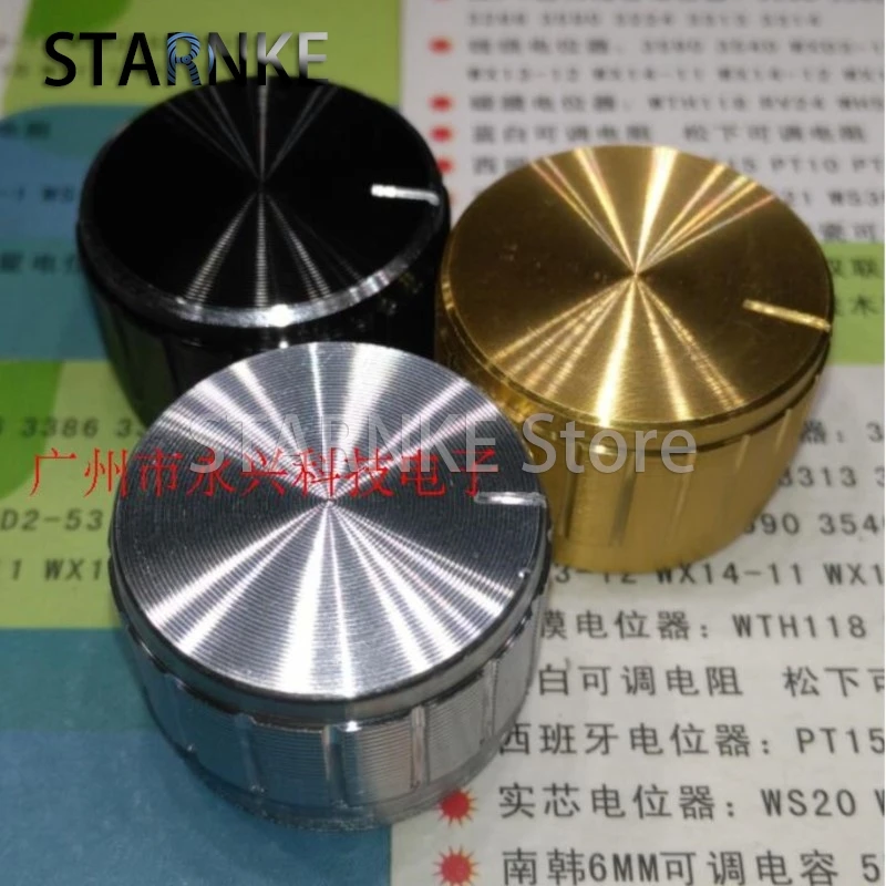 

5PCS Potentiometer Knobs Caps 26x17MM Aluminum Alloy Knob Cap Volume Adjustment Knob Flower Shaft Hole 6MM Black Silver Gold