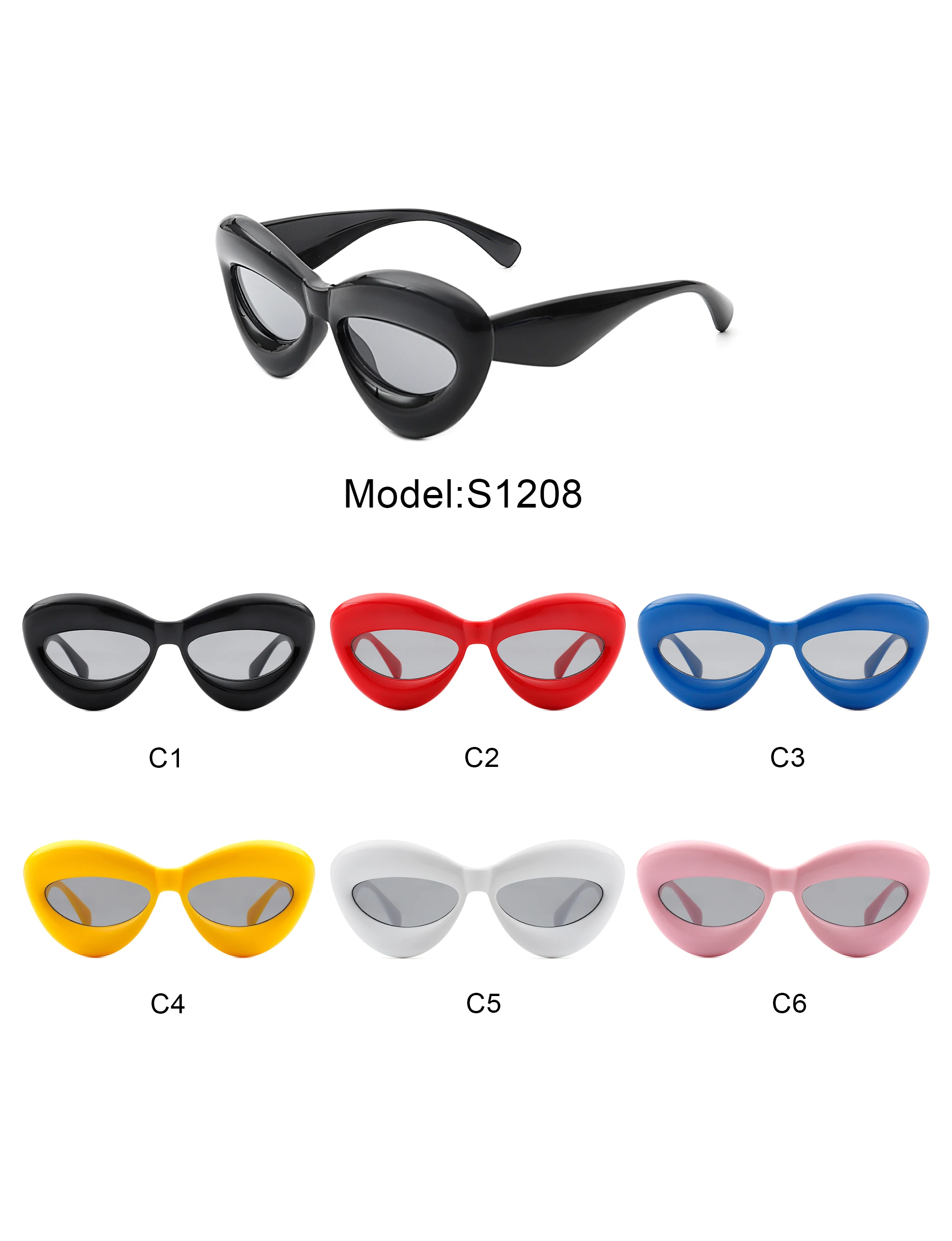 MAXJULI Inflated Fun Lip Shape Sunglasses Women for Festival Party Cat Eye Candy Color Punk Sun Glasses UV400 W8230