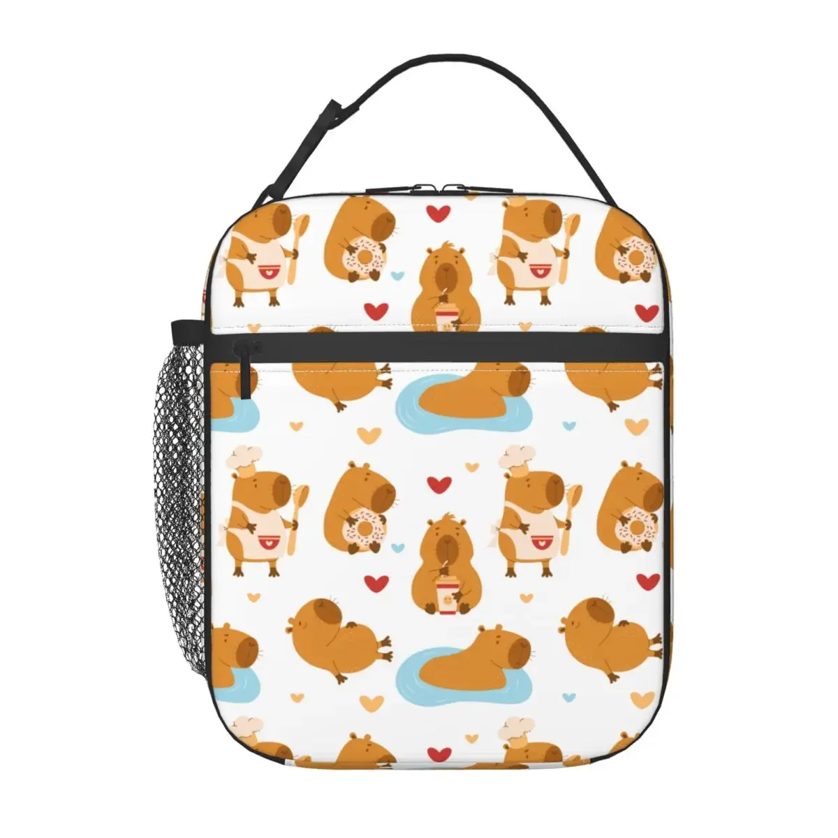 Insulated Lunch Box Cute Capybara Cook Merch Kawaii Capybaras Donut Lunch Container Causal Cooler Thermal Bento Box For Outdoor