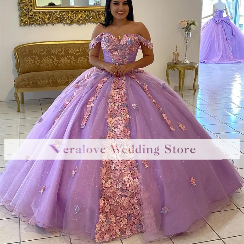 Vestido quinceanera de flores artesanais para meninas, fora do ombro, céu azul claro, festa de formatura, 2020