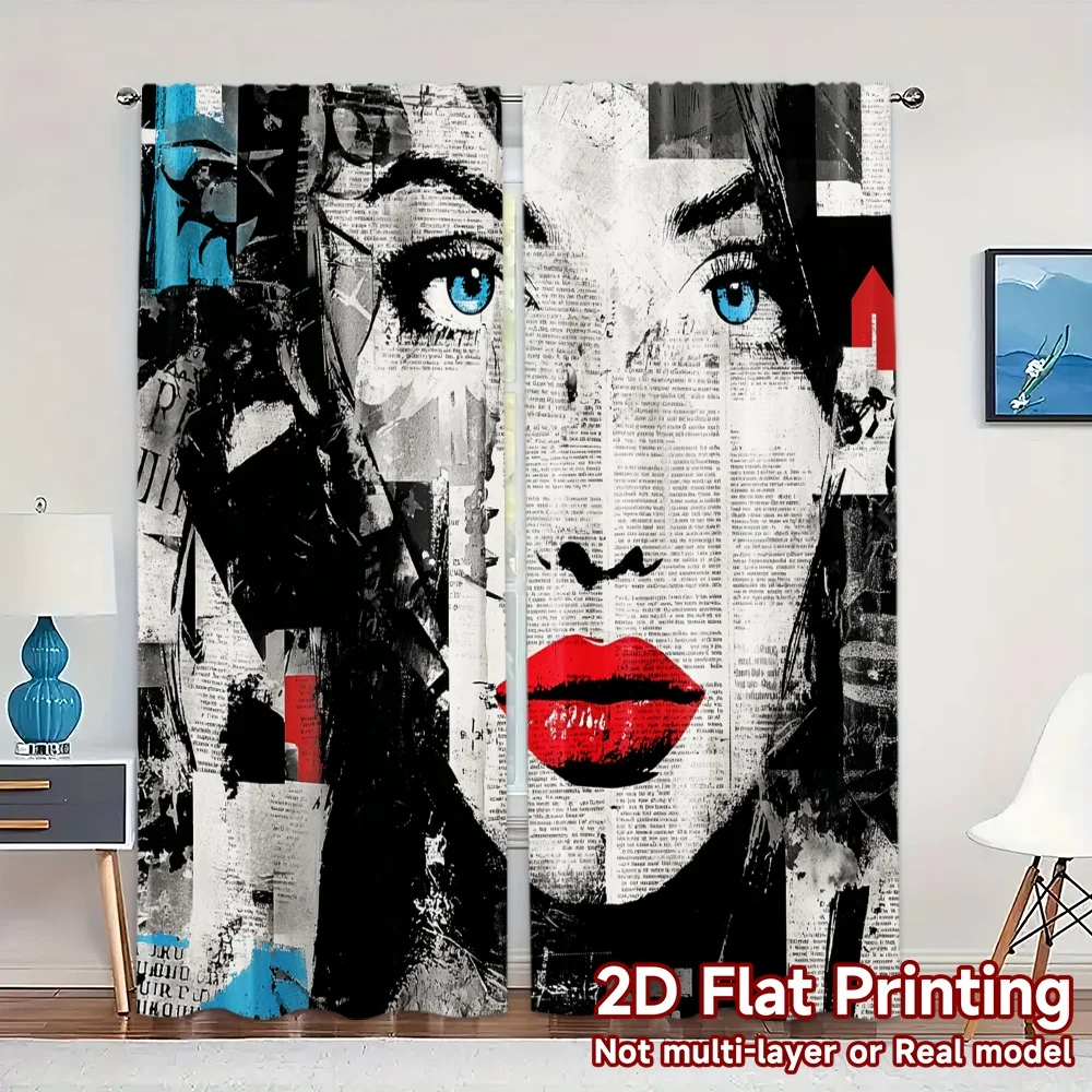 2D Flat Printing,JIT 2pcs, Curtains (Without Rod) Avant-Garde Muse Modern Curtains Digital Printed 100% Polyester Curtains