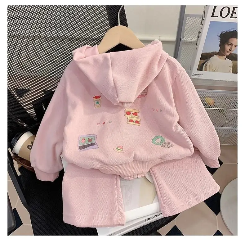 Girls Sweet Sets Autumn Spring Kids Cardigan Coats+Flared Pants 2Pcs Suits Baby Long Sleeve Outfits Children Clothing 1-8 Years