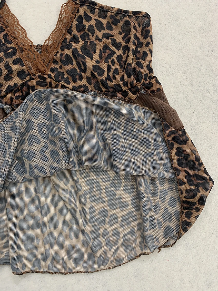 Modische Sexy Schlanke Pure Desire Damen-Weste Y2K Amerikanischer Retro-Leopardenprint Trägerhemd mit V-Ausschnitt und Doppellagiger Rüschenkante – Detail 18
