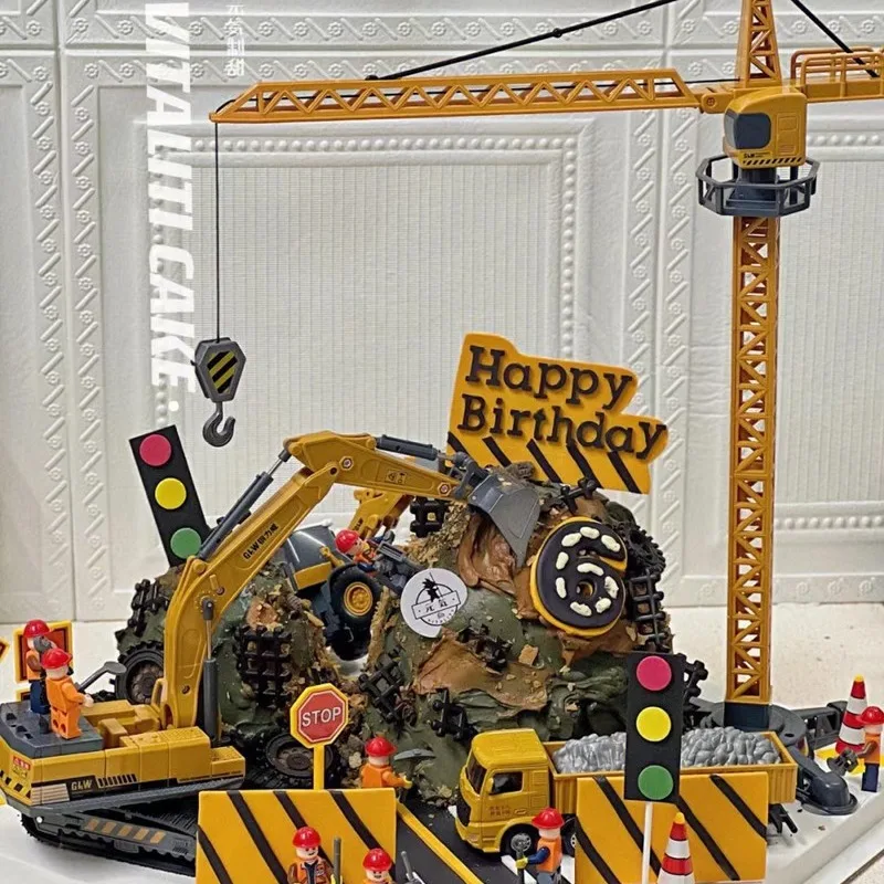 Baumaschinen-Kuchenaufsatz: Bagger, Kräne, Bulldozer für Jungen, 1. Geburtstag, Party-Thema, Kuchendekoration, Zubehör – Detail 4