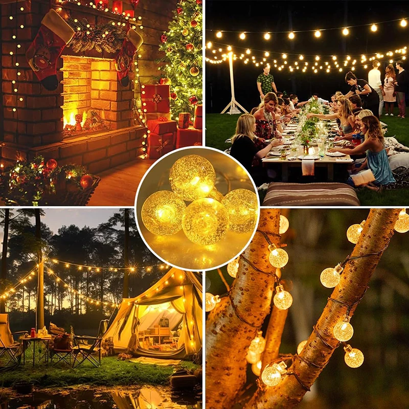 أضواء سلسلة الشمسية خارج أضواء كريستال غلوب مع 8 أوضاع مقاومة للماء لشجرة الحديقة فناء حفلة عيد الميلاد ديكور #5