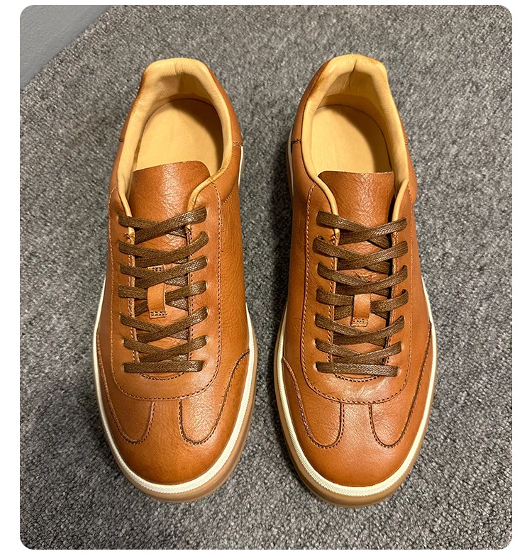 YETTIES Unisex Spring Soft Cowhide Leather Platform Sneakers Breathable Comfort Height-Increasing Durable Non-Slip Casual Shoes