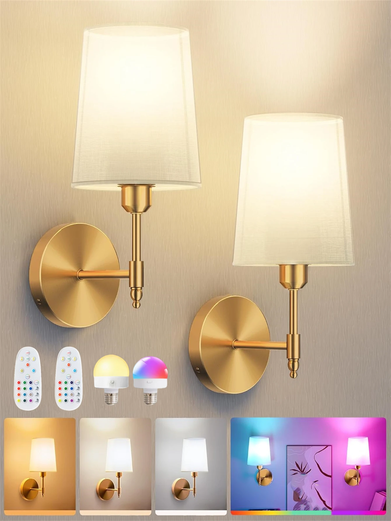 

Wiring Free Rechargeable Wall Lamp 4000Mah Dimmable 15 Colors Detachable Bulb Remote Control for Bedroom Living Room Lighting