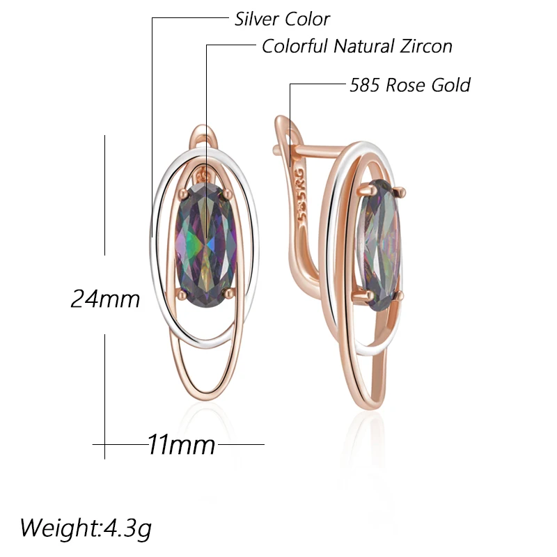 Kinel Trendy Oval Colorful Natural Zircon Drop Earrings for Women 585 Rose Gold Silver Color Mix Elegant Pendant Daily Jewelry