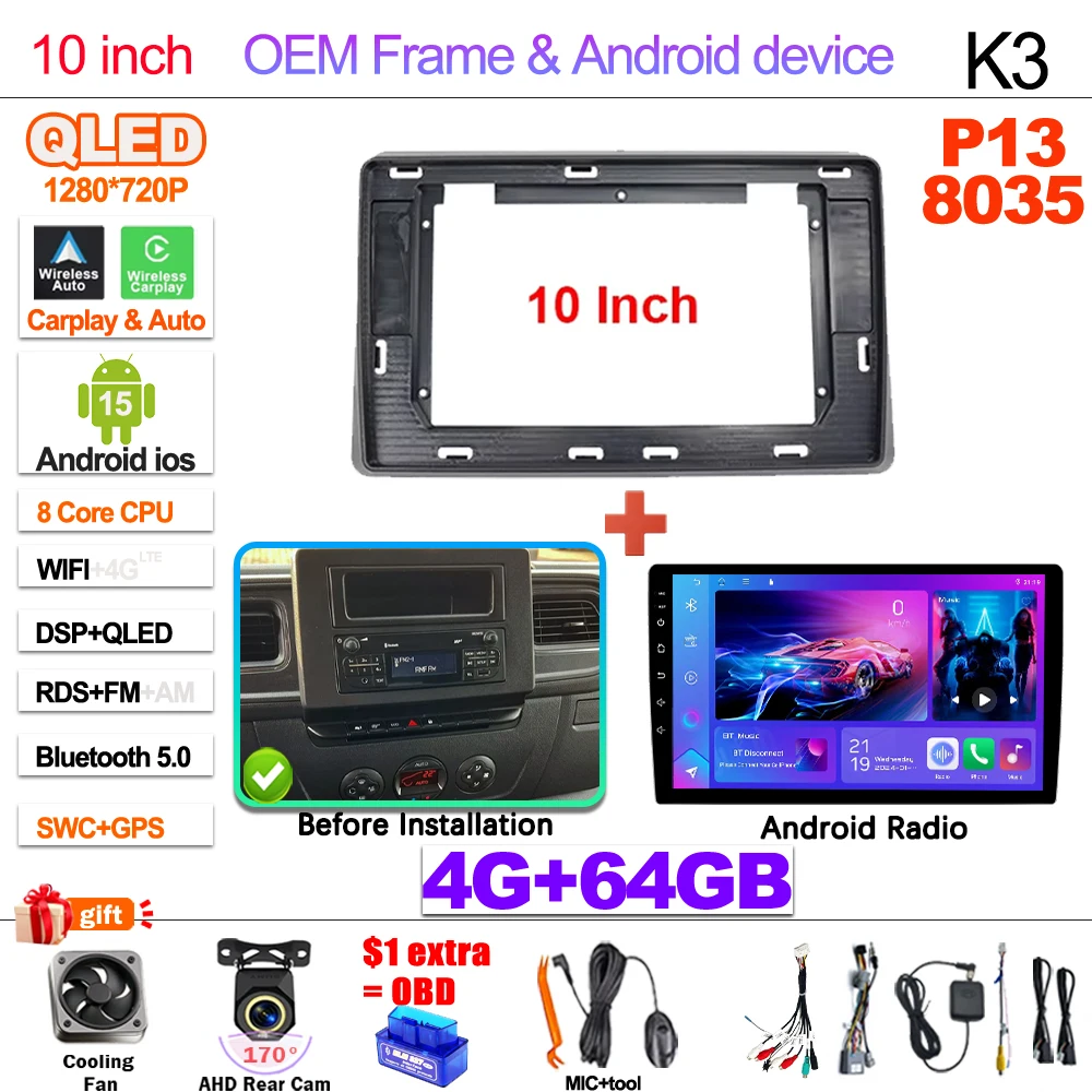 Android 16 autoradio Carplay Auto voor Renault Master 2019 2020 2021 2022 Navigatie DVD Videospeler DSP Stereo 360 Camera WIFI