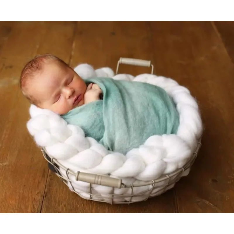 جديلة صوف ميرينو مكتنزة 18 ميكرون، سلة جديلة 3 أمتار حشو دعائم تصوير لحديثي الولادة نيوي بونز فورتو سينجي إنجاز صور نيوج بورنينفوتوغرافي #2