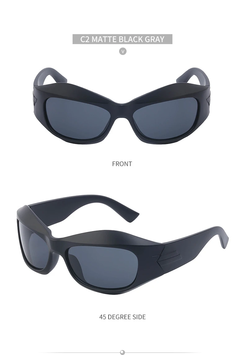 Übergroße Y2K Punk Sonnenbrille für Damen und Herren Neue 2000er Vintage Trend Steampunk Sonnenbrillen Sport-Schildbrille UV400-Schutz – Detail 28