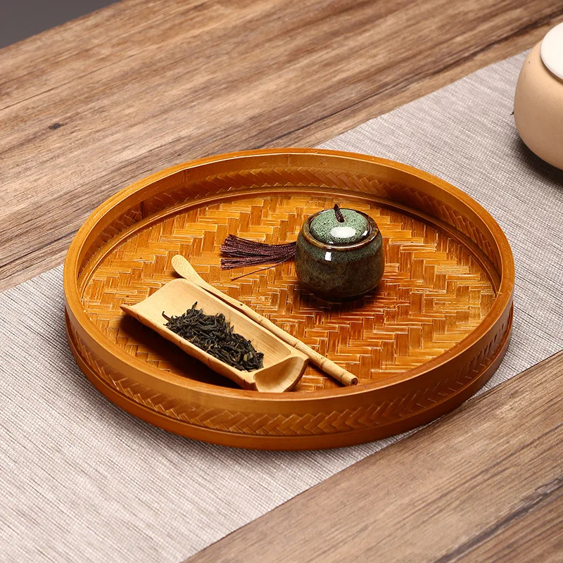 Japanese-style Bamboo Woven Tea Tray, Dry Foam Table, Pot Bearing Bamboo Tray, Household Retro Simple Tea Set Storage Tray