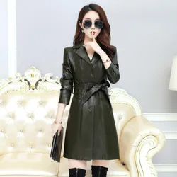 New Women Sheepskin Coat Autumn Winter Fashion Lapel Neck Single Breasted Long Jacket Sheep Leather Overcoat Suede Outerwear