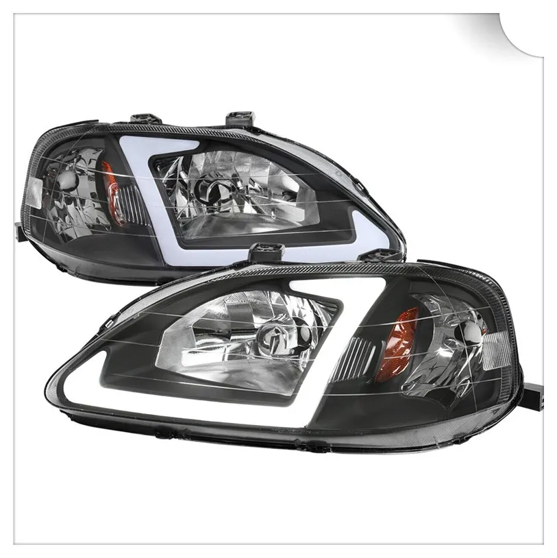 Sulinso Led light For 99-00 Honda-Civic Replacement JDM Black Headlights Head Lamps Left+Right