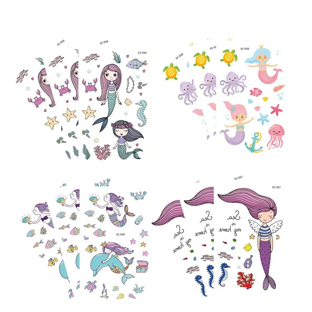 

12 шт. водонепроницаемых наклеек, долговечные детские наклейки, мультяшные татуировки с русалками, безопасные подарки, боди-арт